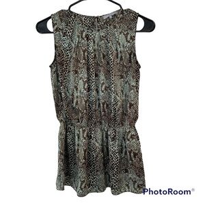 Violet&Claire reptile print brown and turquoise sleeves peplum top blouse small